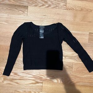 Bebe Elegant Black Lace Sleeve Top